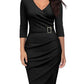 New 3/4 Sleeve V-neck Office Dinner Party Dress