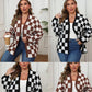 Contrast Patchwork Chessboard Plaid Loose Casual Sweater Coat