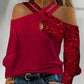 European And American Leisure Mesh Sequin Stitching Long Sleeve Women's Shirt