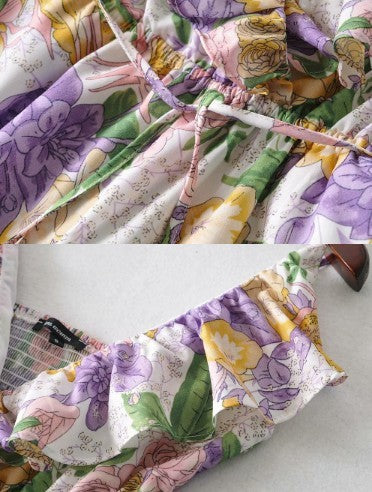 Dream Purple Print suspender Jumpsuit with ruffles