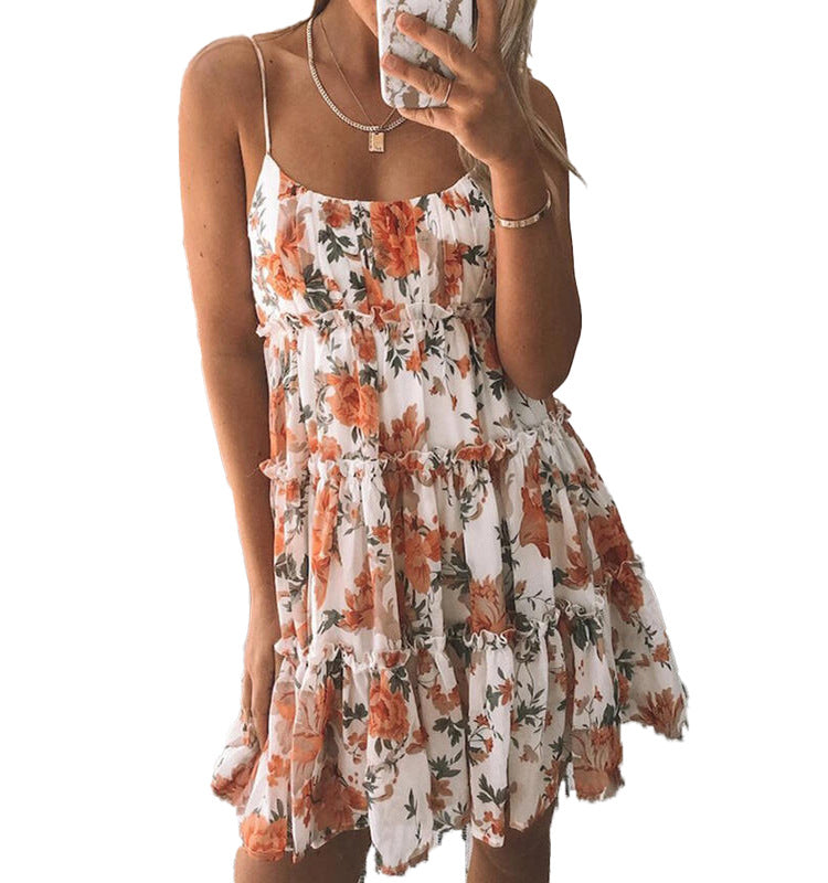 Women's Summer New Holiday Style Printed Sling Bohemian Dress