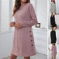 Robe droite à manches longues et col rond pour femme, décontractée, ample, couleur unie, vêtements d'automne et de printemps