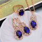 Europe And The United States Personalized Water Drop Color Diamond Necklace, Earrings, Rings Set, Shiny High-end Bridal Jewelry Wholesale