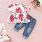 Combinaison en jean à haut rose pour enfant