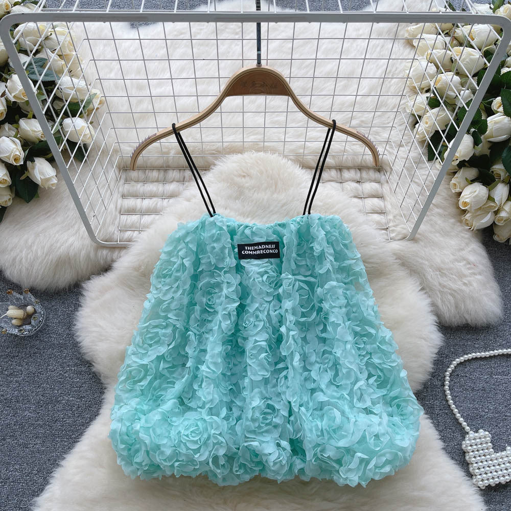 Camisole courte à fleurs jacquard tridimensionnelles