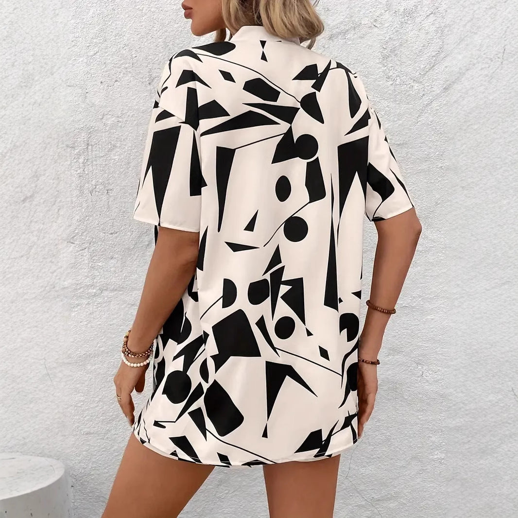 Printed Set Loose-fitting Shirt And Shorts Two-piece