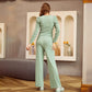 Long sleeve top casual pants two-piece slim fit