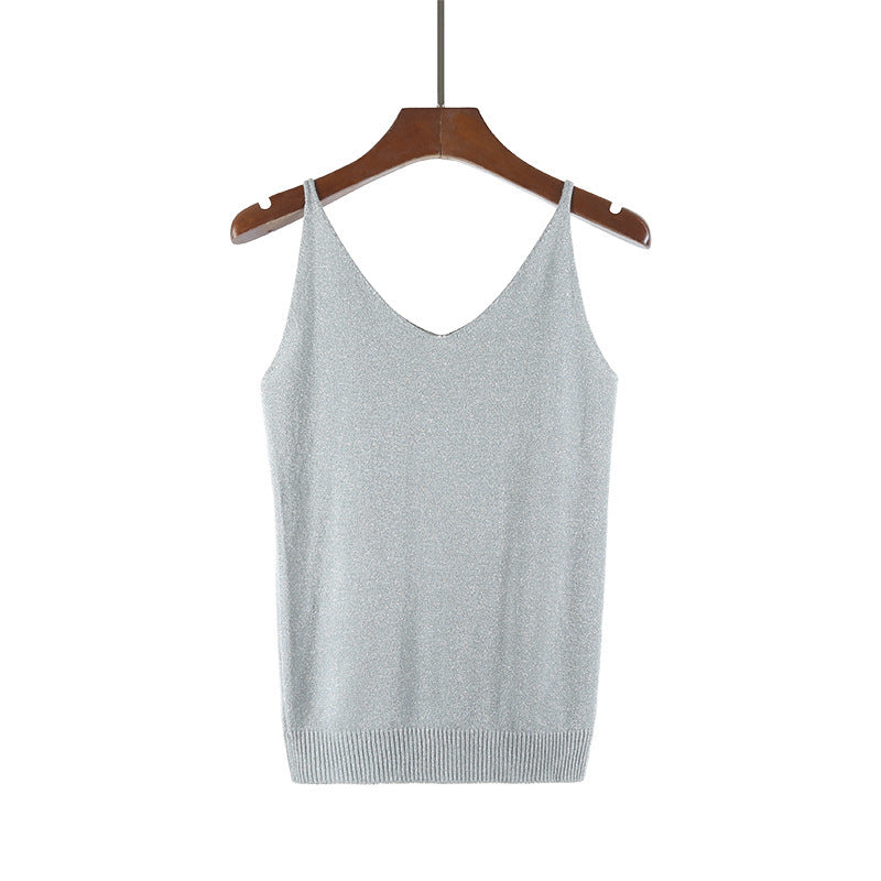 V-neck suspender knitted glitter vest