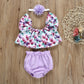 Ensemble de culottes à manches volantes et fleurs de couleur unie pour fille