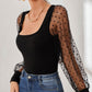 Women's Top See-through Puff Sleeve Stitching