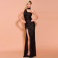 Split sequined banquet dress