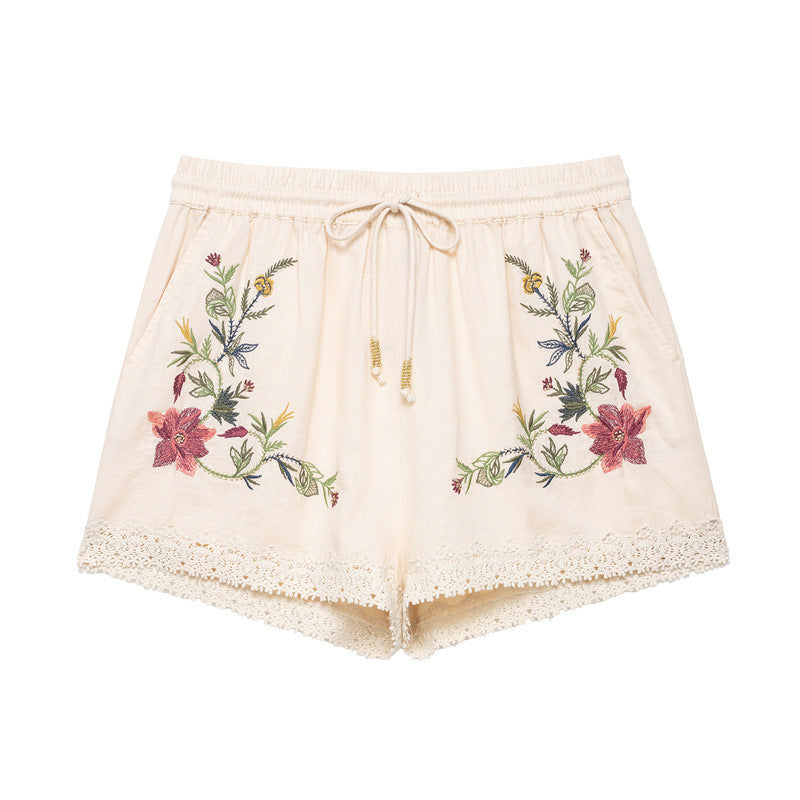 Embroidered Top Casual Shorts Suit