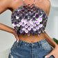 Color Block Double Layer Sequin Halter Spaghetti Straps Vest