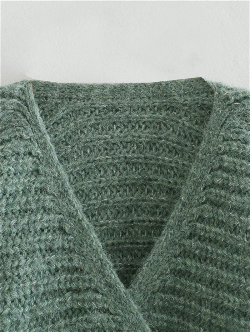 Women's Fashion V Neck Double Cardigan Knit Sweater