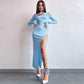 Robe fendue à manches longues et leggings ajourés de couleur unie pour femme