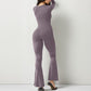 Combinaison à manches longues pour femme, effet ventre plat et hanches rehaussées, col carré, jambes larges, très élastique