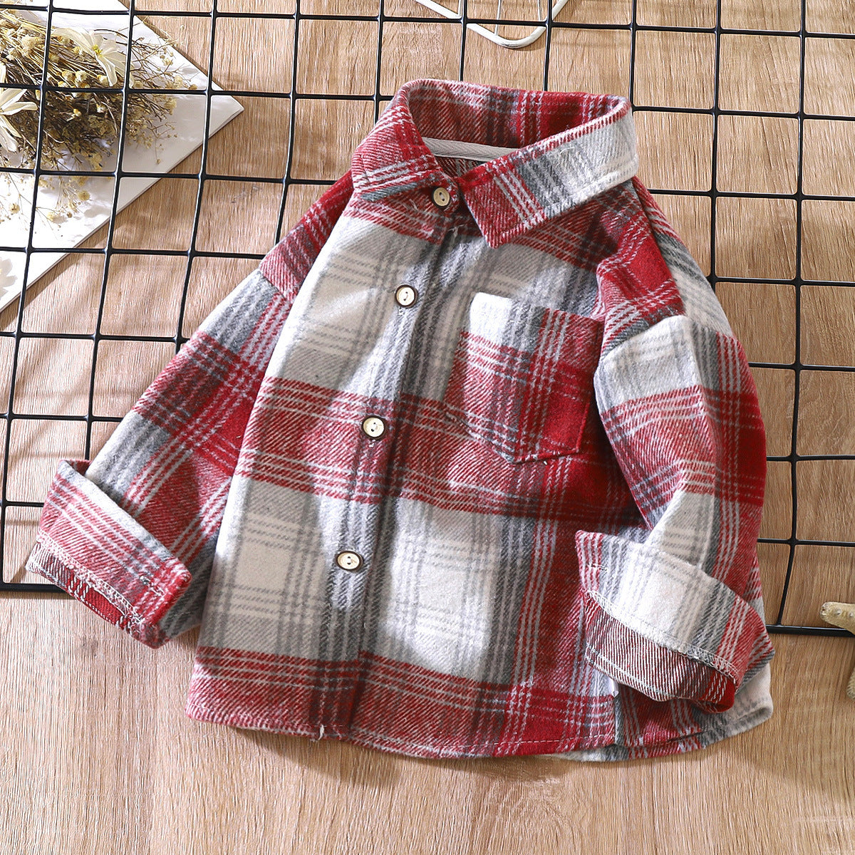 Children's Retro Color Matching Cardigan New Polo Collar Jacket