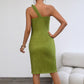 Womens Slant-Neck Off-Shoulder Sexy Slim-Fit Dress