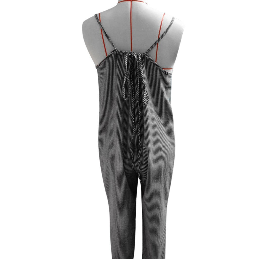 Sling romper pocket cotton and linen stripes