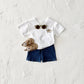 Children's Cartoon Dinosaur Embroidery Short Sleeved Set