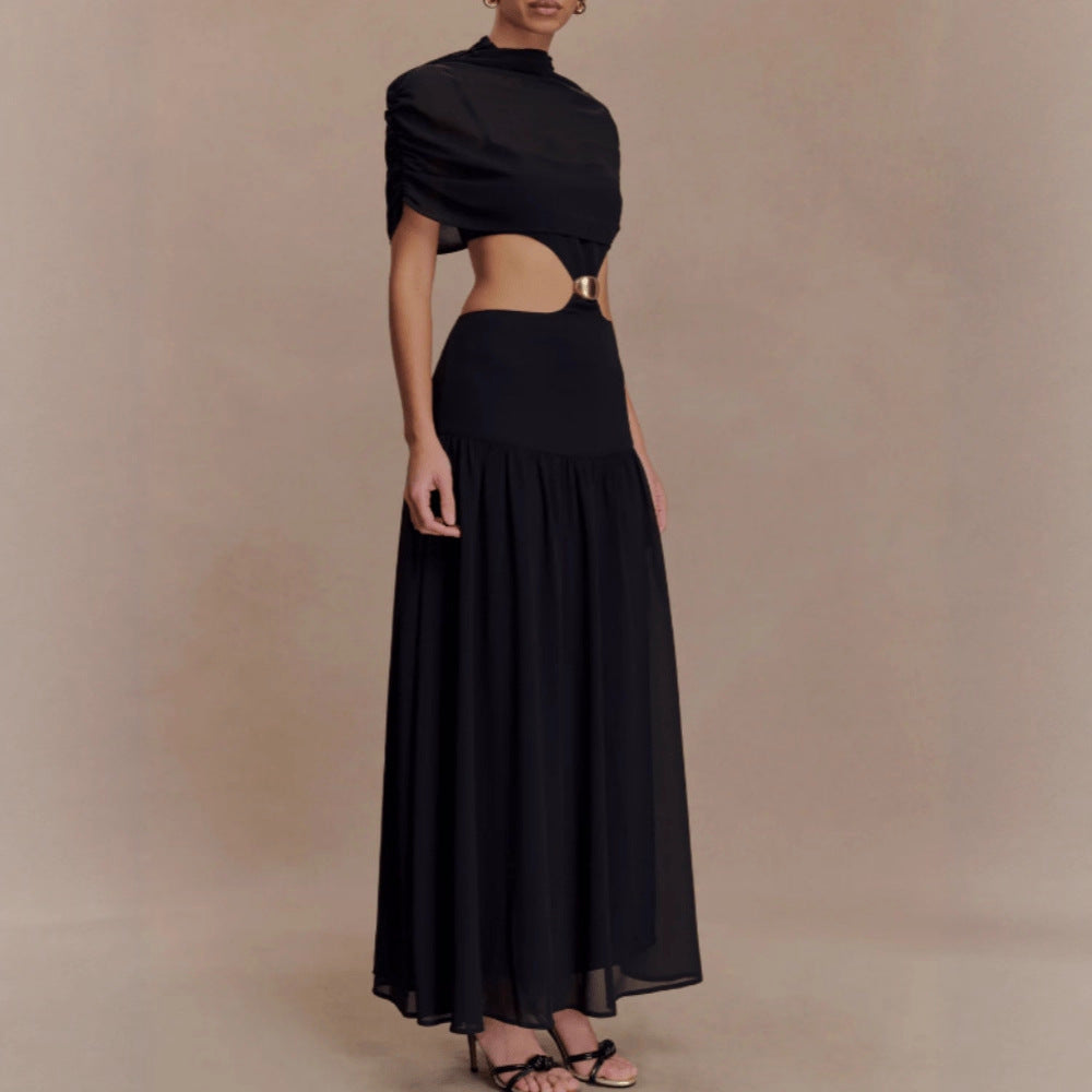 Sleeveless Hooded Midriff Baring Figure-hugging Dress