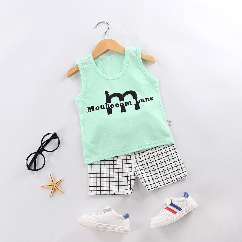 Vêtements pour bébés, ensemble deux pièces sans manches en coton avec bretelles