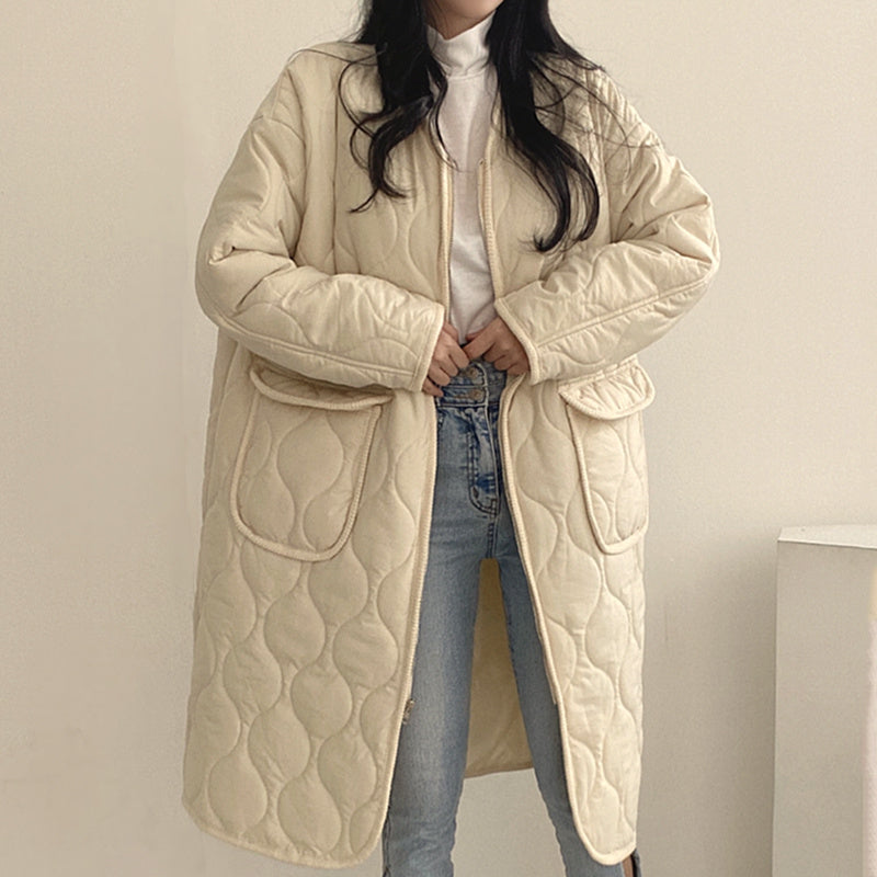 Design Large Pocket Medium Long Cotton Coat