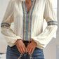 Chemise patchwork simple à col en V et dentelle unie