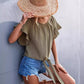 Ruffled Lace-up Round Neck Two-way Top