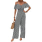 Summer New Striped Strap Wide Leg Jumpsuit For Women