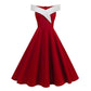 Womens Retro Off-the-Shoulder Sleeveless Contrast-Color Formal Dress