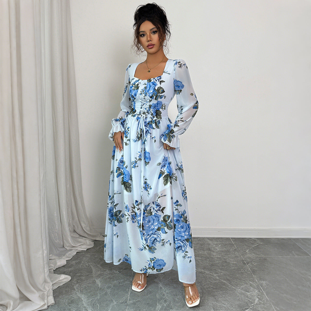 Printed Fungus Long Sleeve Dress Women's Clothing