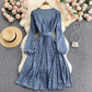 Women's Plaid Skirt Slim Mid-length Puff Sleeve Palace Style Dress