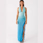 Body-hugging Halter-neck Sexy V-neck Dress With Ruffled Hem And Side Slit