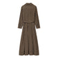 Checkered V-neck Long Sleeve Belted Shirt-style Dress
