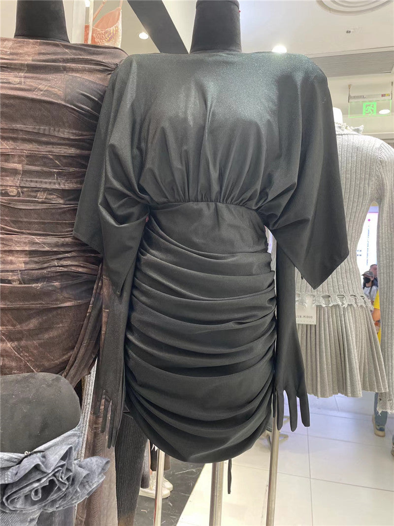 Vêtements pour femmes Robe style mondain Mode Col en V Plissé Vêtements bidirectionnels
