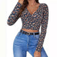 Women's Printed V-neck Top Long Sleeve