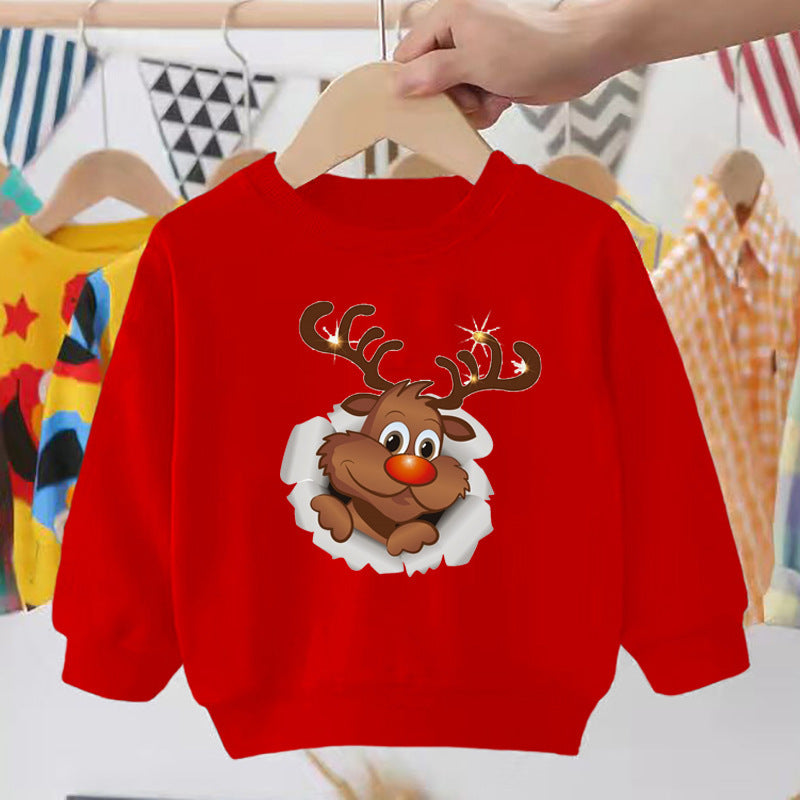 Pull pour enfant imprimé Père Noël, bonhomme de neige, élan