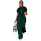 Drawstring Short Top High Waist Slit Women's Suit