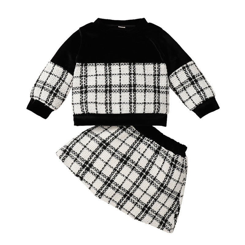 Jupe de costume bébé fille à imprimé écossais noir