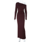 Oblique Shoulder Backless Long Sleeve Slim Dress Women Ins