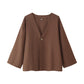 Cotton And Linen Casual Loose V-neck Solid Color Two-piece Set