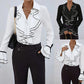 Solid Color Casual Ruffled Flared Sleeve Shirt Top