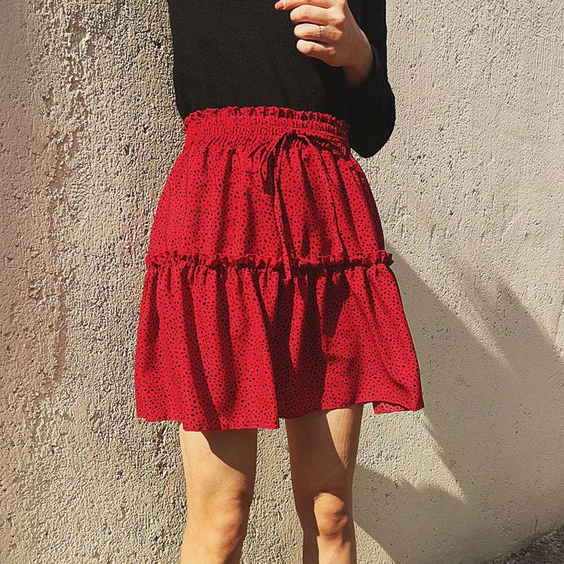 Printed pleated polka dot skirt