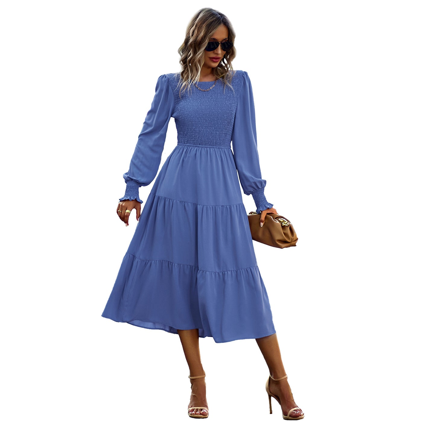 Robe mi-longue cintrée pour les vacances et les loisirs, vêtements pour femmes printemps et automne