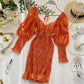 Floral bubble sleeve hip dress