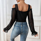 Design Sense Backless Gauzy Hollow-out Long Sleeve Waist-tight Jumpsuit For Women Autumn