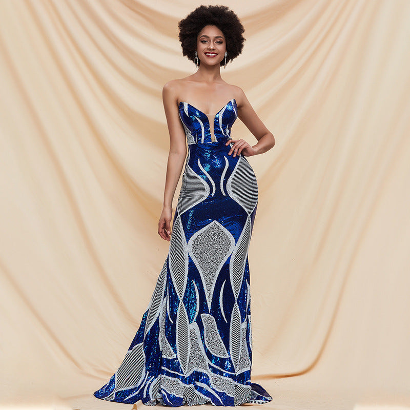 Royal blue tube top evening dress