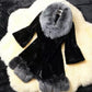 Manteau slim en fausse fourrure de lapin avec gros col