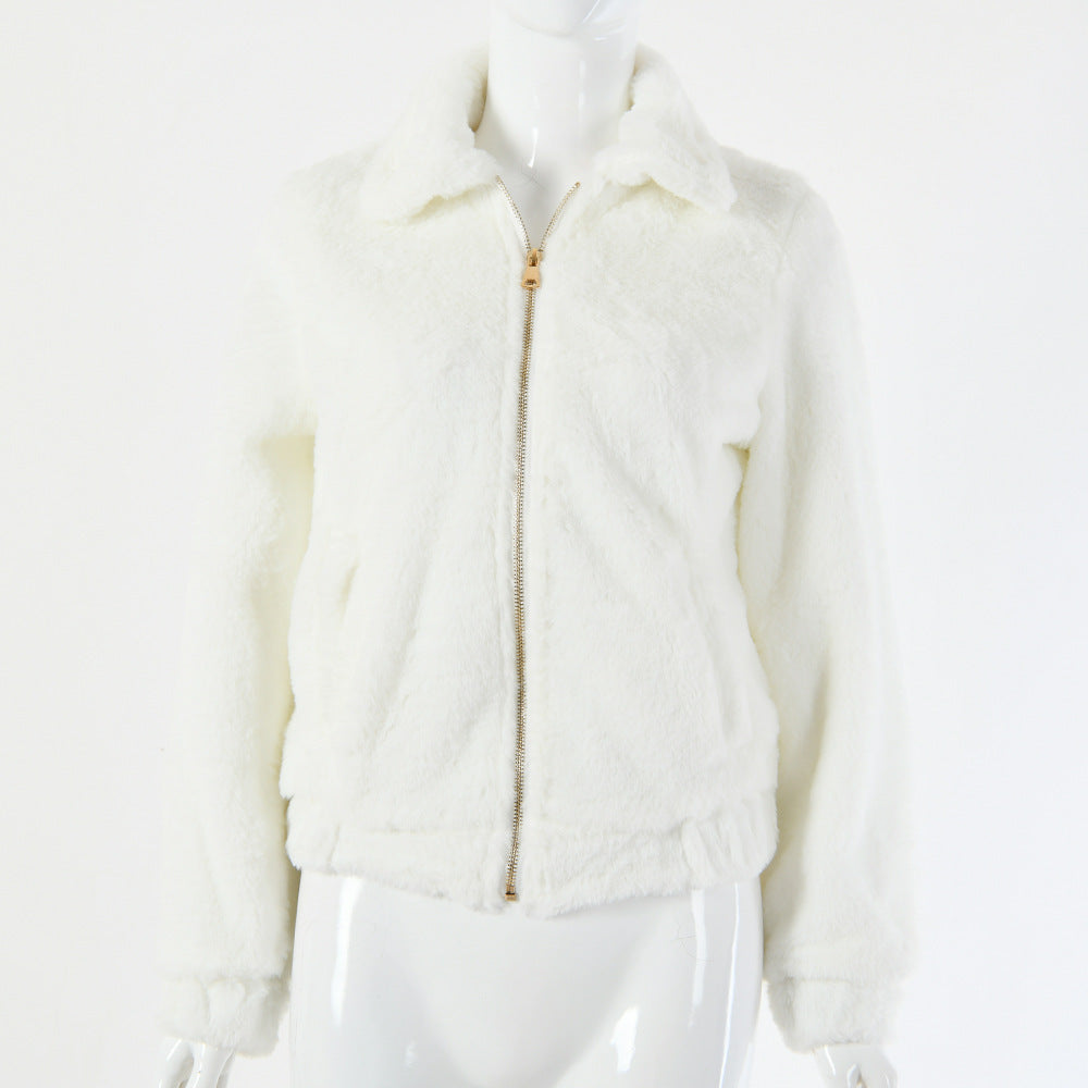 Women's Winter Blouse Solid Color Fashion Casual Long-sleeved Zipper Jacket